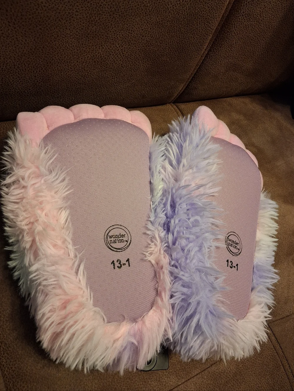 Wonder Nation Pastel Pink, Lavender Fuzzy Monster Yeti Slippers Size 13/1